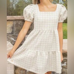 Simply southern ivory brocade puff sleeve dress